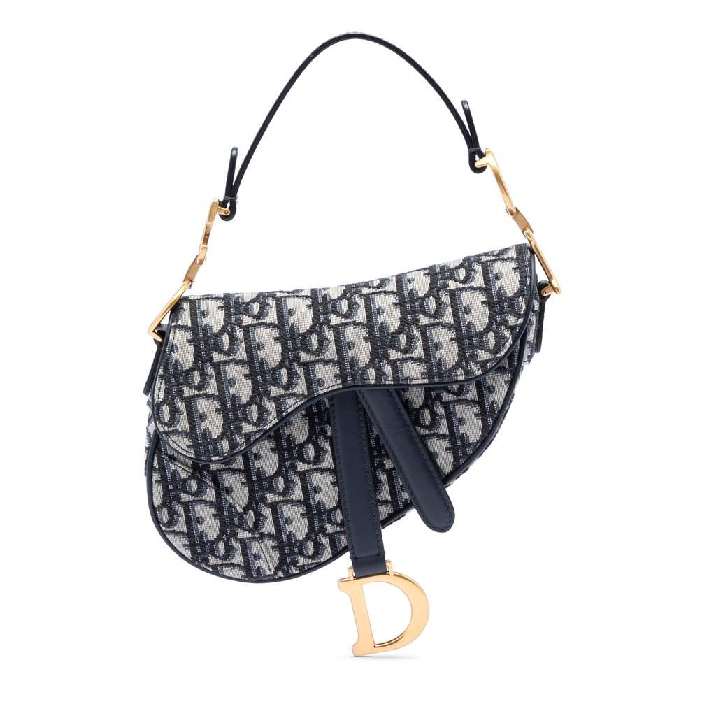 Dior Mini Oblique Canvas Saddle Bag Blue Very good condition - Front View