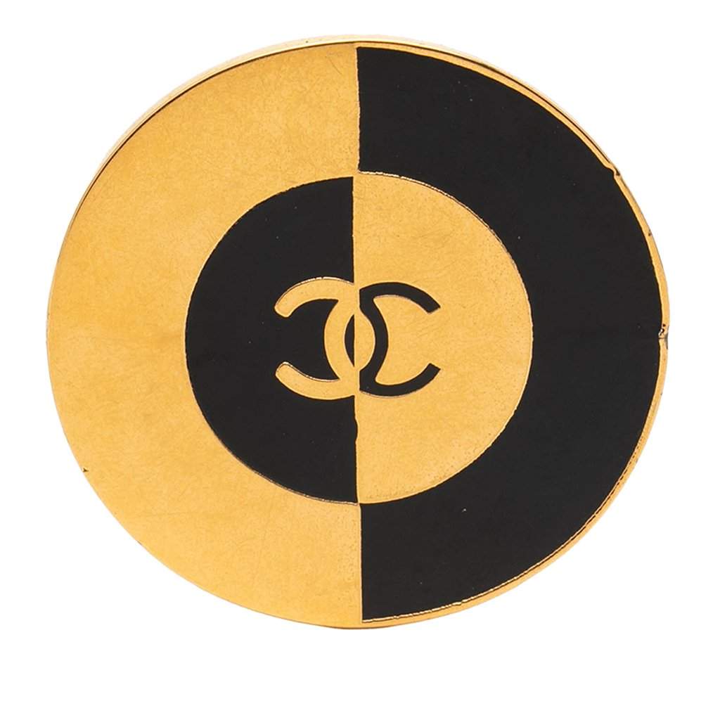 Chanel CC Gold Plated and Enamel Round Brooch Gold Metal Very good condition - Front View