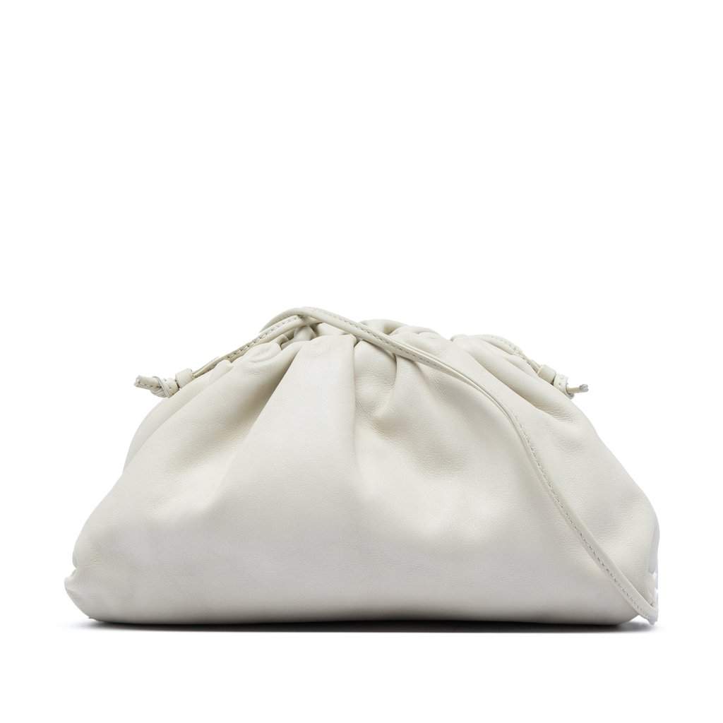 Bottega Veneta Lambskin The Mini Pouch Crossbody White Leather Very good - Front View