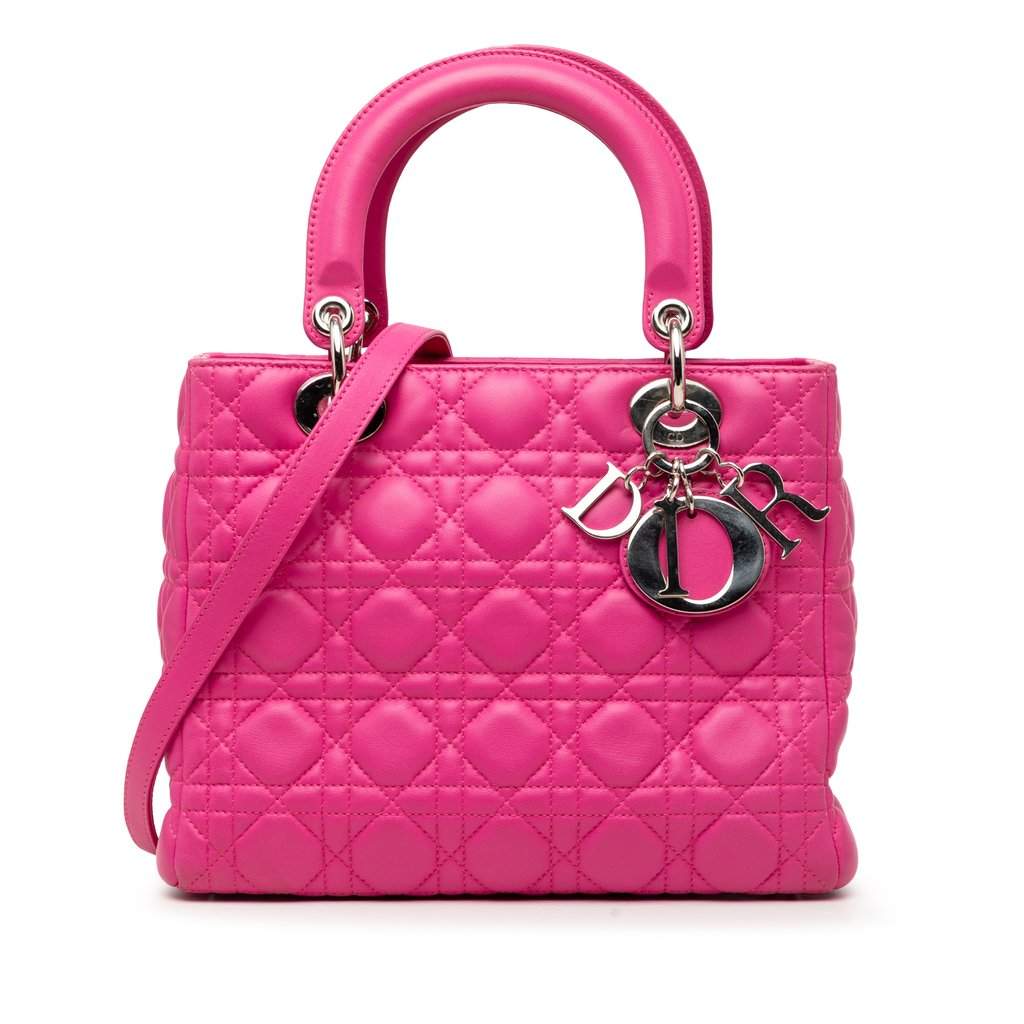 Dior Medium Lambskin Cannage Lady Dior Pink Leather Very good condition - Front View