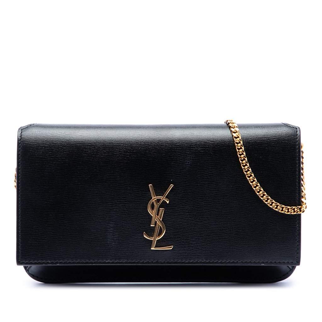 Saint Laurent Smooth Calfskin Cassandre Phone Holder Black Leather Very good condition - Front View