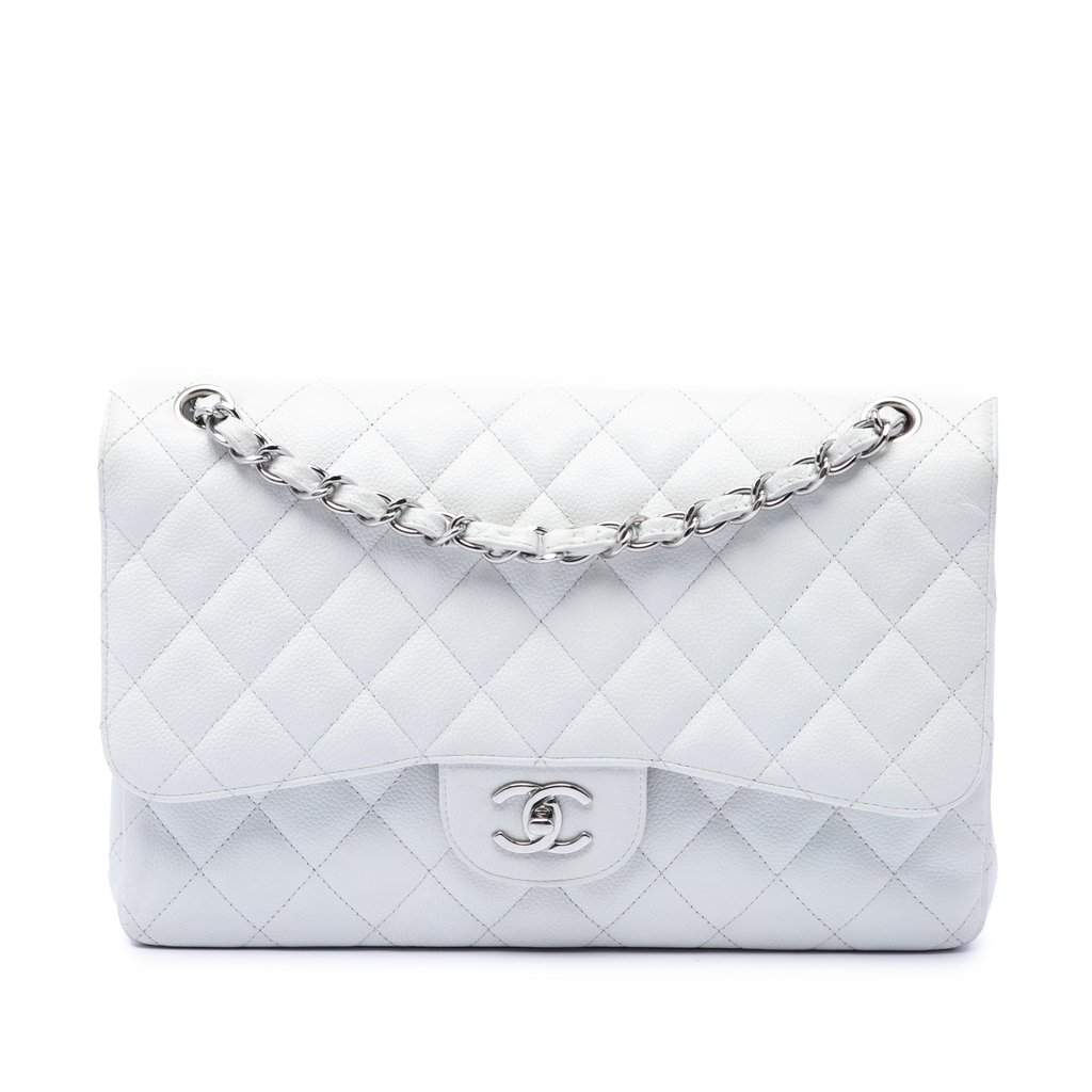 Chanel Jumbo Classic Caviar Double Flap White Leather Very good condition - Front View