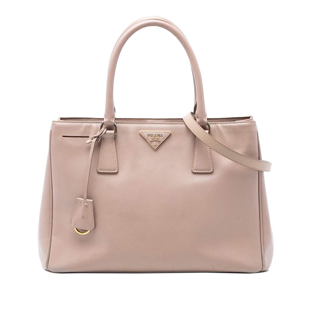 Prada Medium Saffiano Lux Galleria Satchel Beige Leather Good condition - Front View