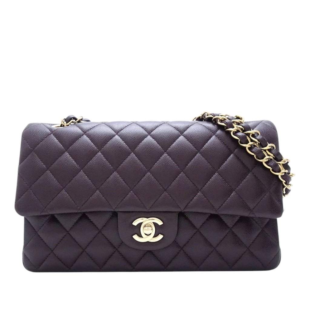 Chanel Medium Classic Caviar Double Flap Purple Leather Very good condition - Front View