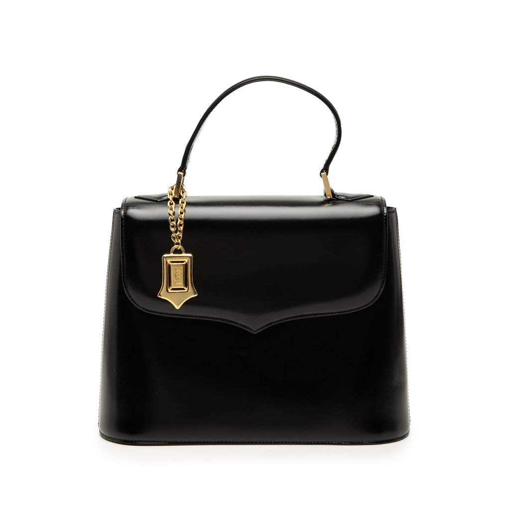 Saint Laurent Leather Logo Charm Top Handle Bag Black Leather Very good - Front View