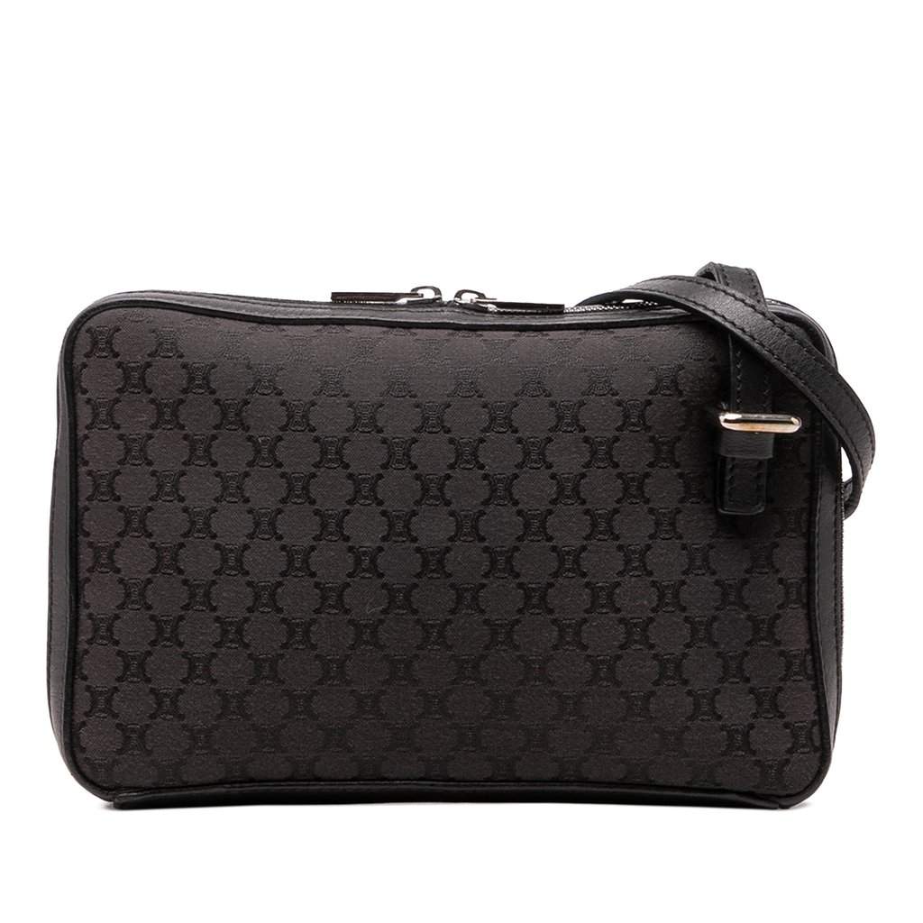 Celine Leather Trimmed Macadam Canvas Messenger Bag Black Very good - Front View