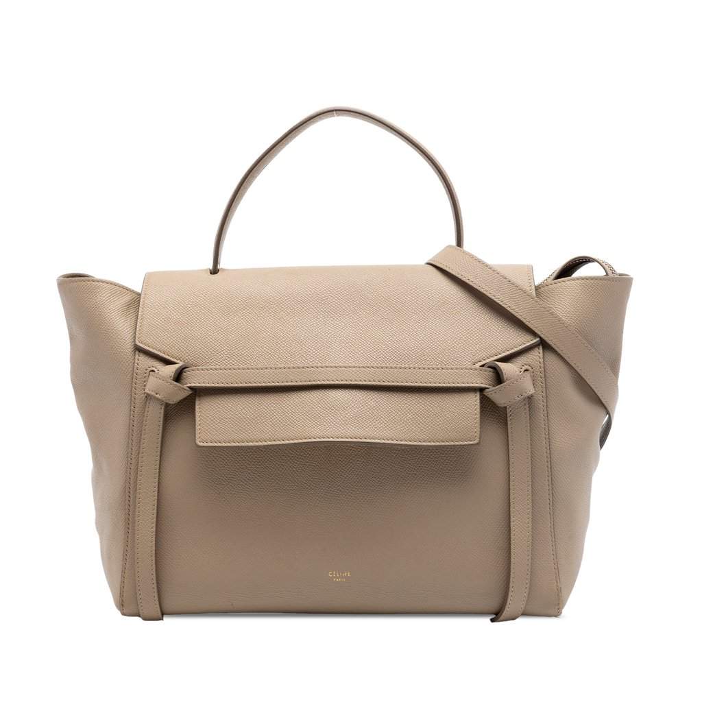 Celine Mini Grained Calfskin Belt Bag Beige Leather Good condition - Front View