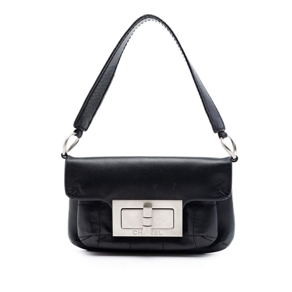 Chanel Calfskin Square Stitched Mademoiselle Shoulder Bag Black Leather Very good condition - Front View