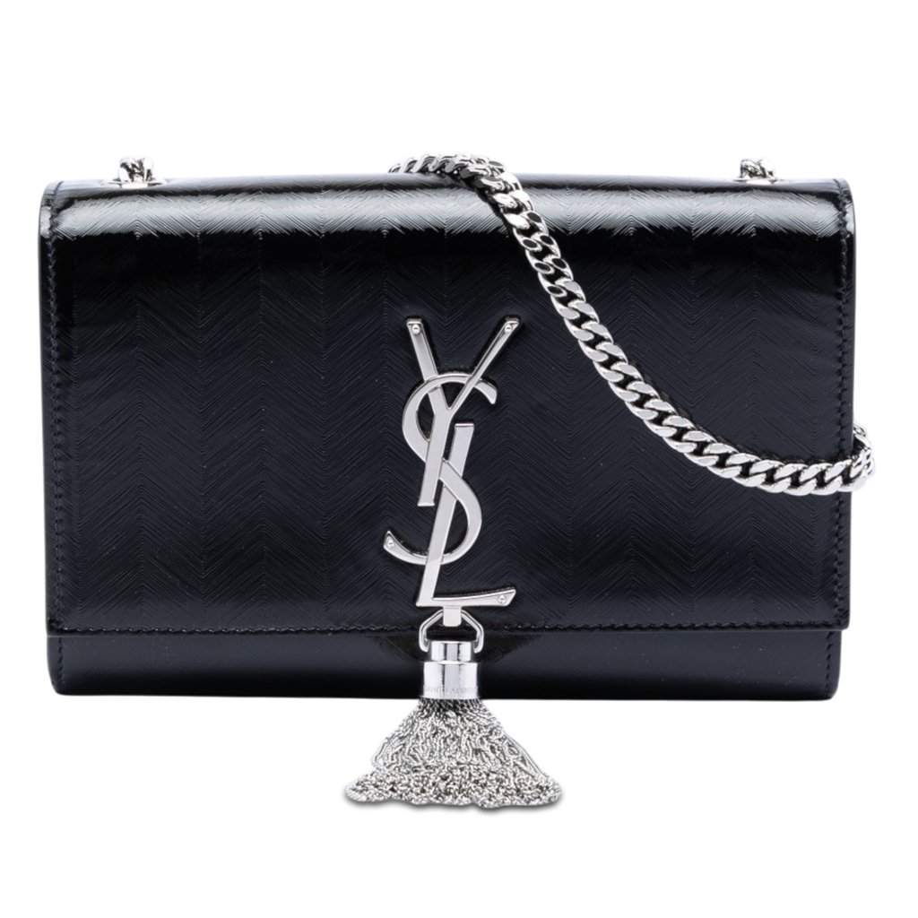 Saint Laurent Medium Chevron Patent Monogram Kate Tassel Crossbody Black Leather Very good condition - Front View