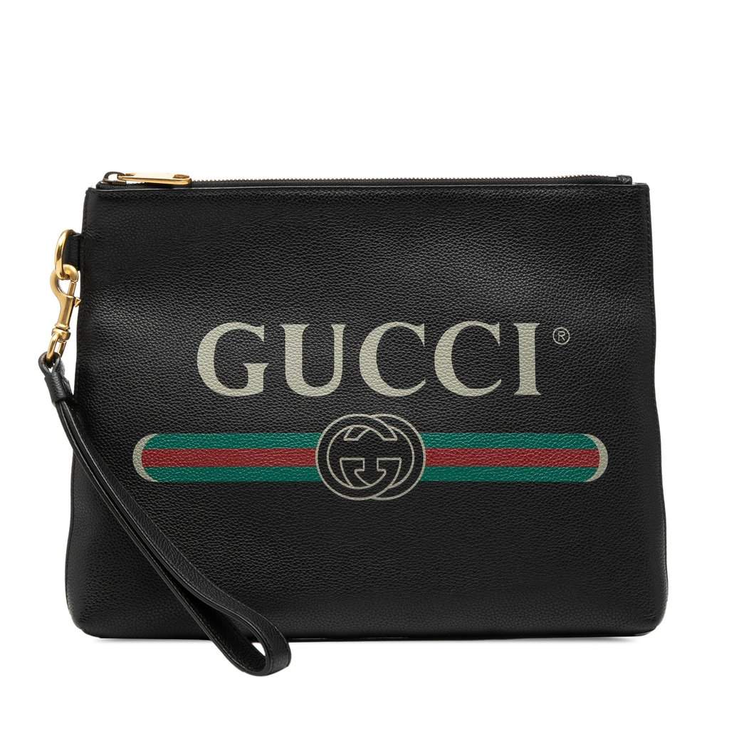 Gucci Leather Logo Clutch Black Leather Very good condition - Front View