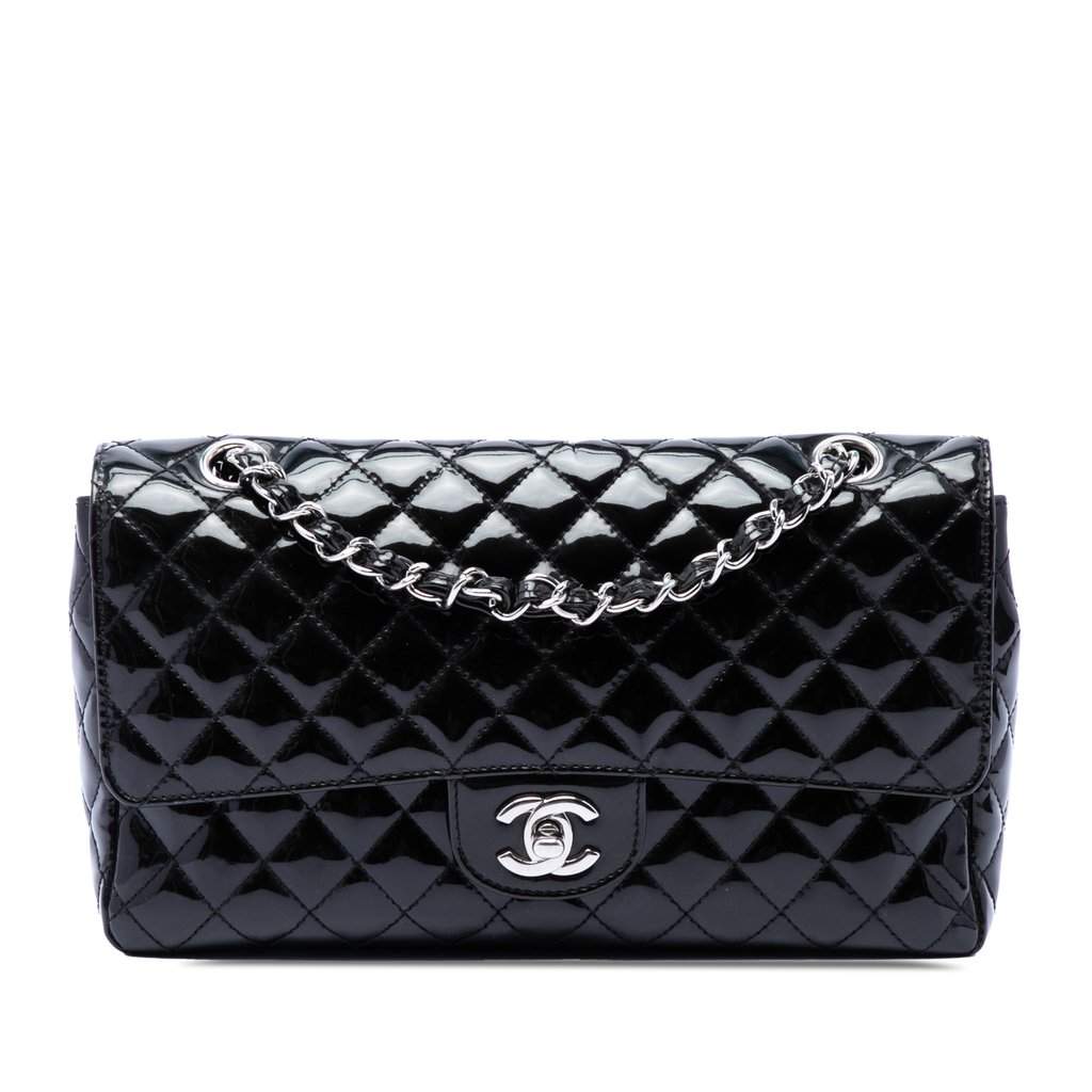 Chanel Medium Quilted Patent Secret Label Flap Black Leather Good condition - Front View