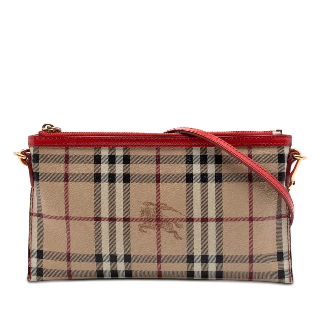 Burberry Haymarket Check Coated Canvas Peyton Crossbody Beige Very good condition - Front View