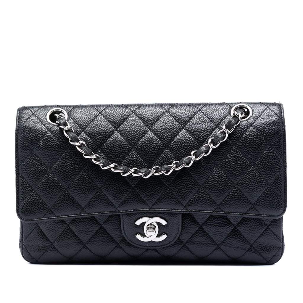Chanel Medium Classic Caviar Double Flap Black Leather Very good condition - Front View