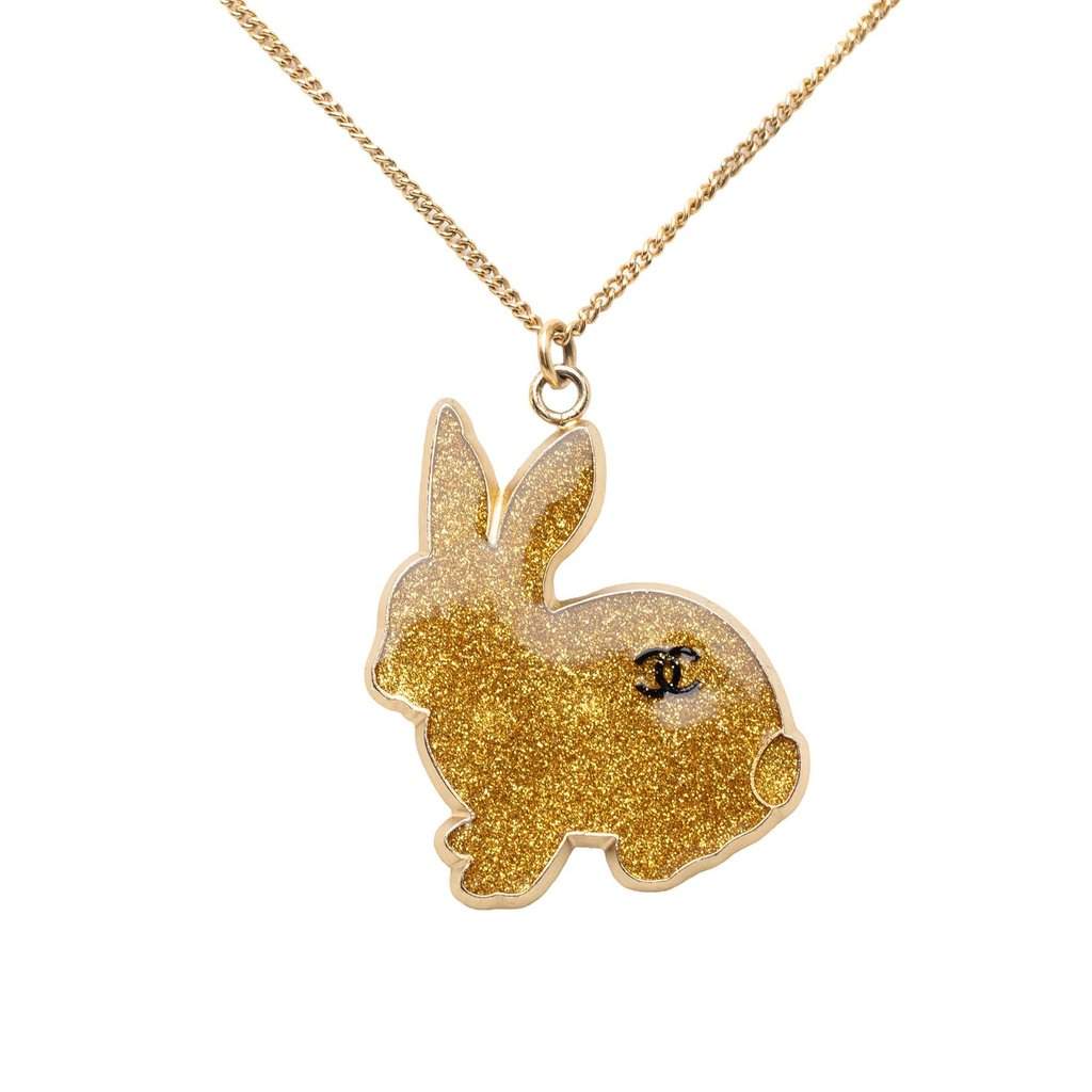 Chanel CC Gold Plated Resin Rabbit Pendant Necklace Gold Metal Very good - Front View