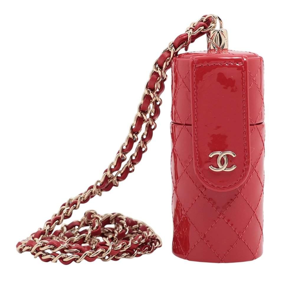 Chanel CC Quilted Patent Lipstick Case Red Leather Very good - Front View