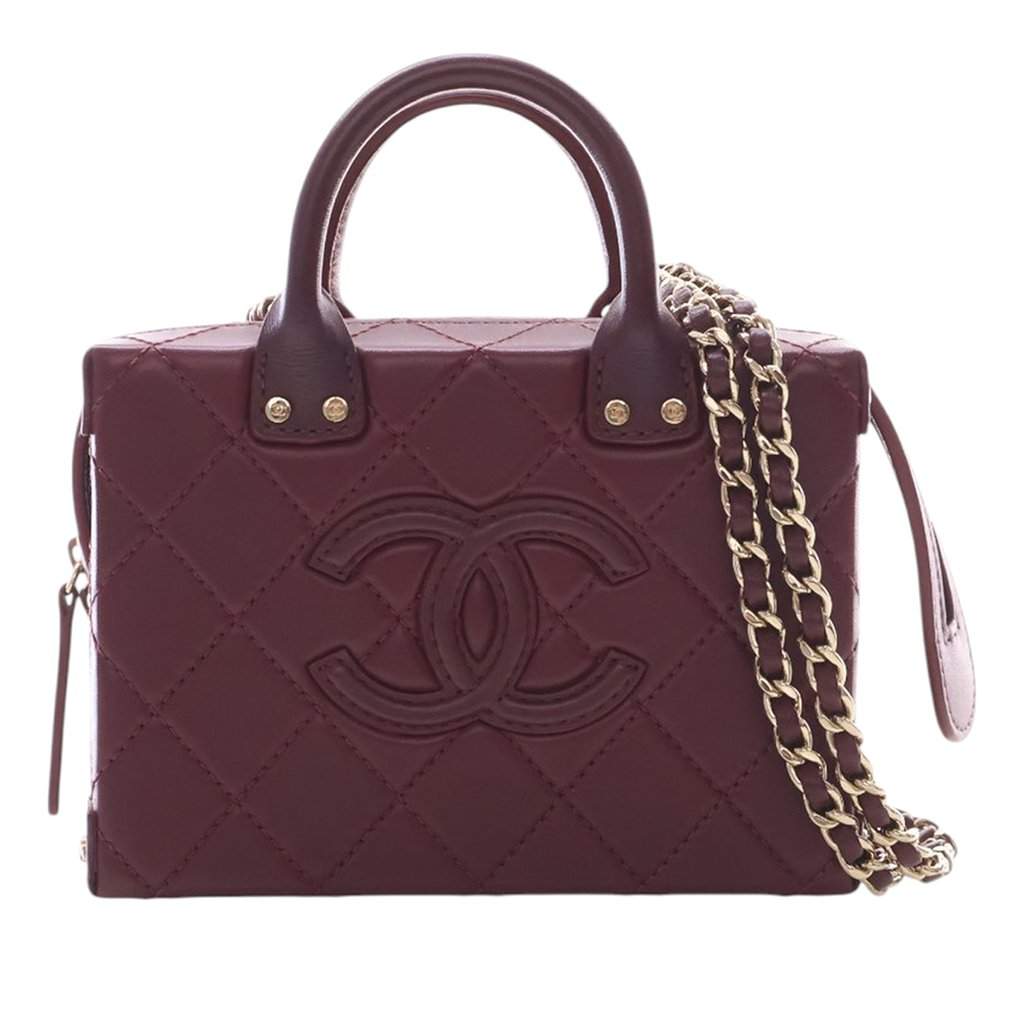 Chanel Small CC Quilted Calfskin Top Handle Convertible Vanity Case Red Leather Very good - Front View