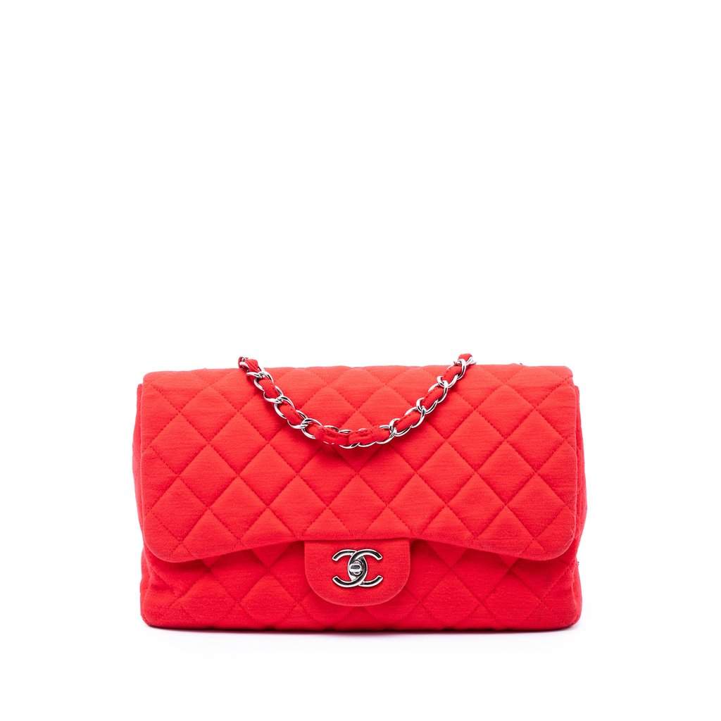 Chanel Jumbo Classic Jersey Single Flap Red Very good condition - Front View