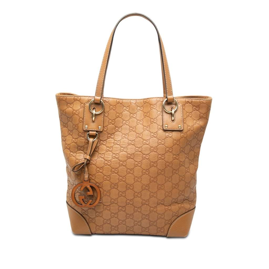 Gucci Medium Guccissima GG Charm Tote Brown Leather Very good condition - Front View