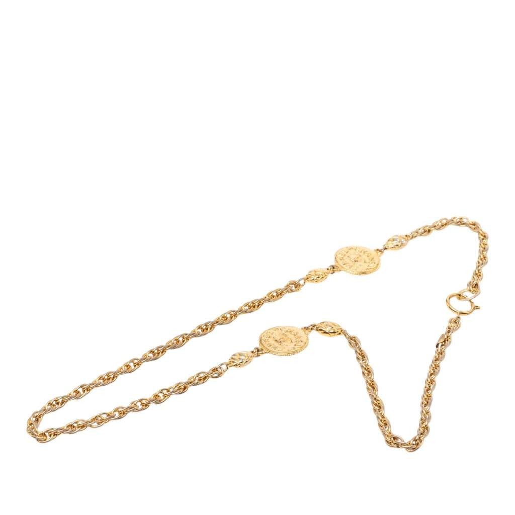 Chanel CC Gold Plated Medallion Wrap Around Necklace Gold Metal Very good condition - Front View