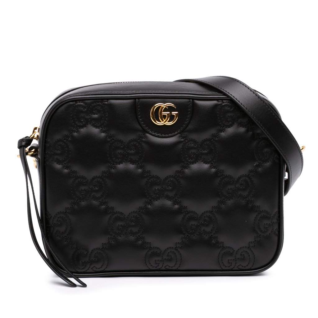 Gucci Small GG Matelasse Calfskin Crossbody Black Leather Very good - Front View