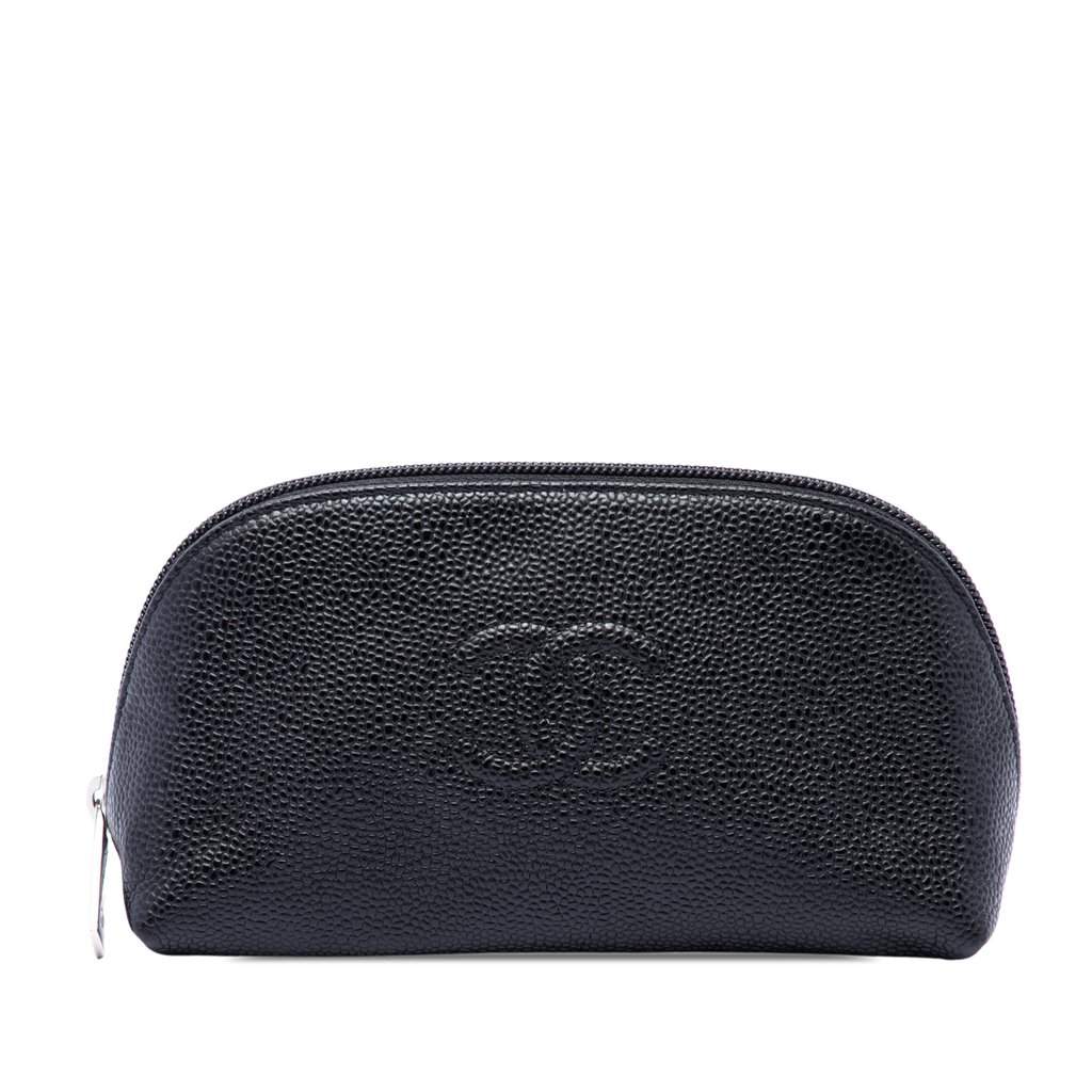 Chanel CC Caviar Cosmetic Cosmetic Pouch Black Leather Very good - Front View