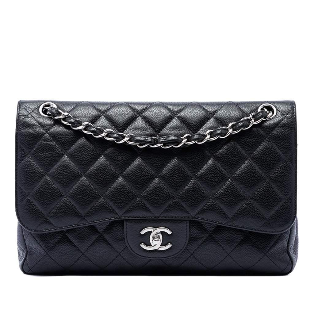 Chanel Jumbo Classic Caviar Double Flap Black Leather Very good condition - Front View