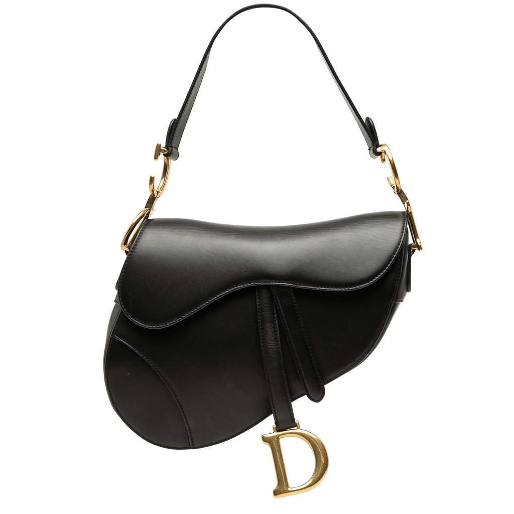 Dior Smooth Calfskin Saddle Bag Black Leather Very good - Front View