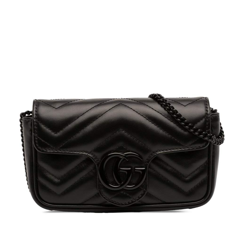 Gucci Mini GG Marmont Matelasse Calfskin Monochrome Flap Crossbody Black Leather Very good condition - Front View