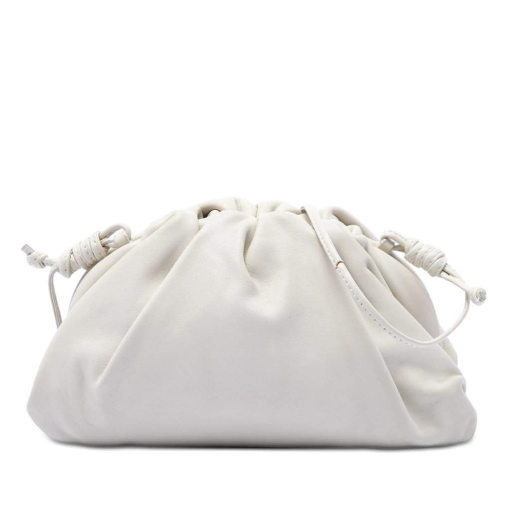 Bottega Veneta Lambskin The Mini Pouch Crossbody White Leather Very good - Front View