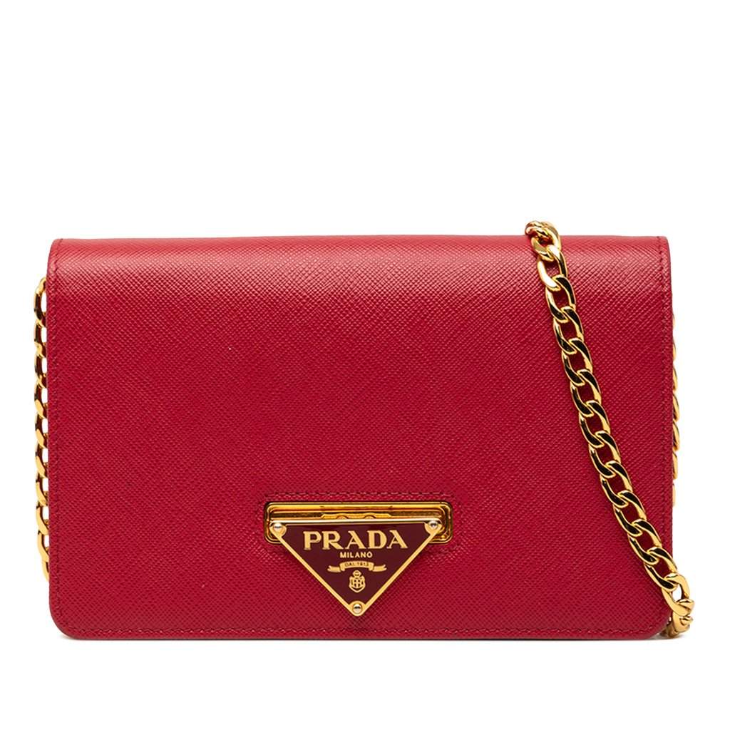 Prada Saffiano Lux Flip Lock Wallet on Chain Red Leather Very good condition - Front View