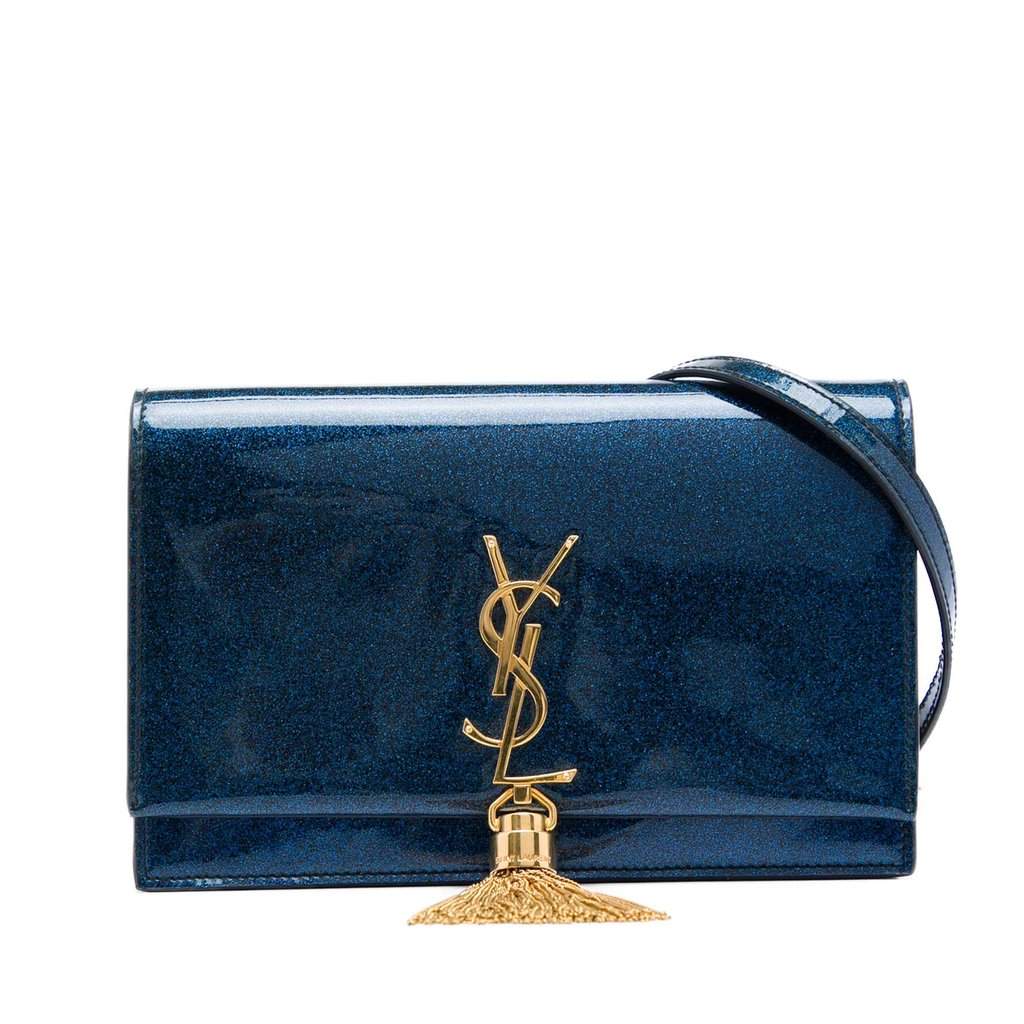Saint Laurent Glitter Patent Monogram Kate Tassel Wallet on Chain Blue Leather Very good - Front View