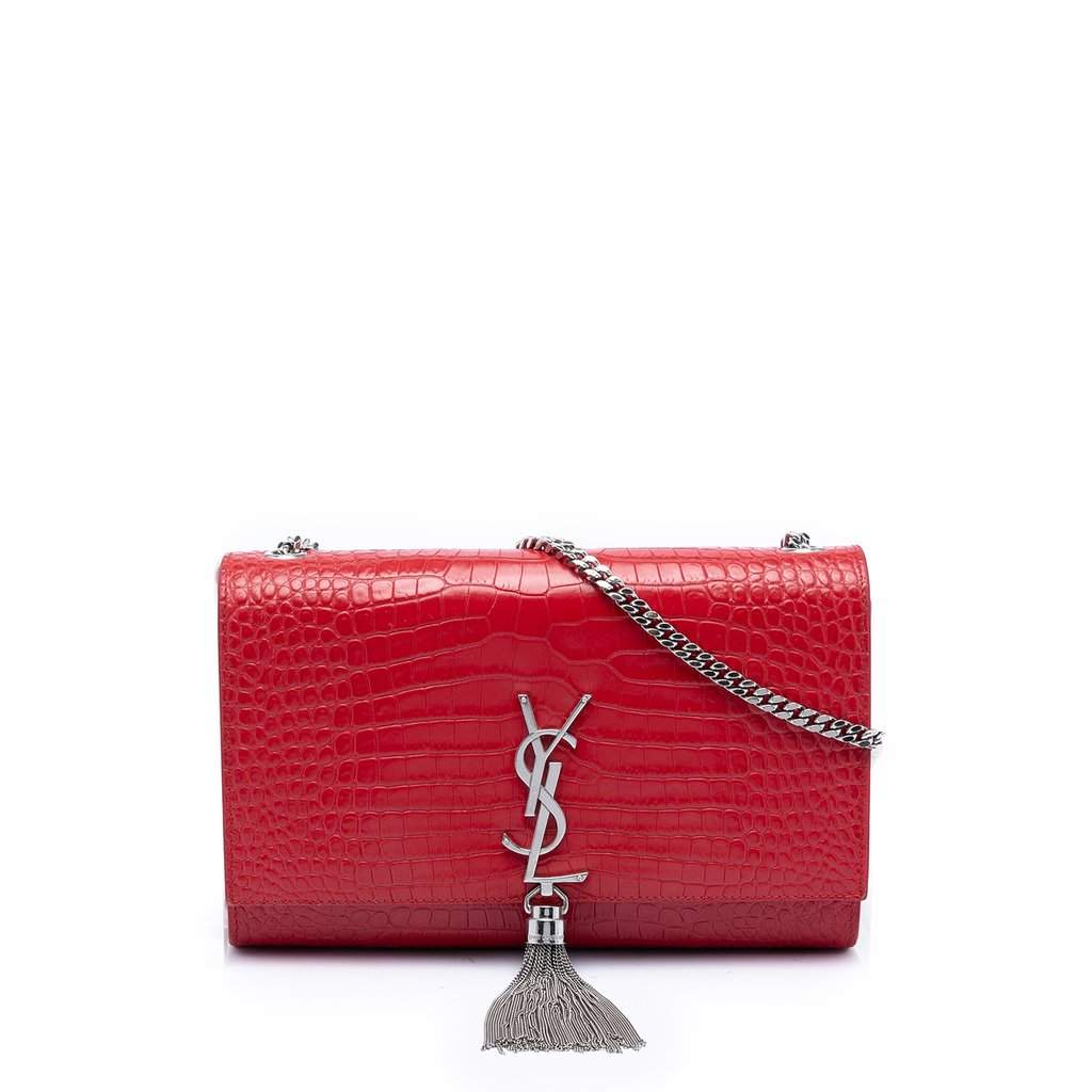 Saint Laurent Medium Croc Embossed Leather Kate Tassel Crossbody Red Leather Very good condition - Front View