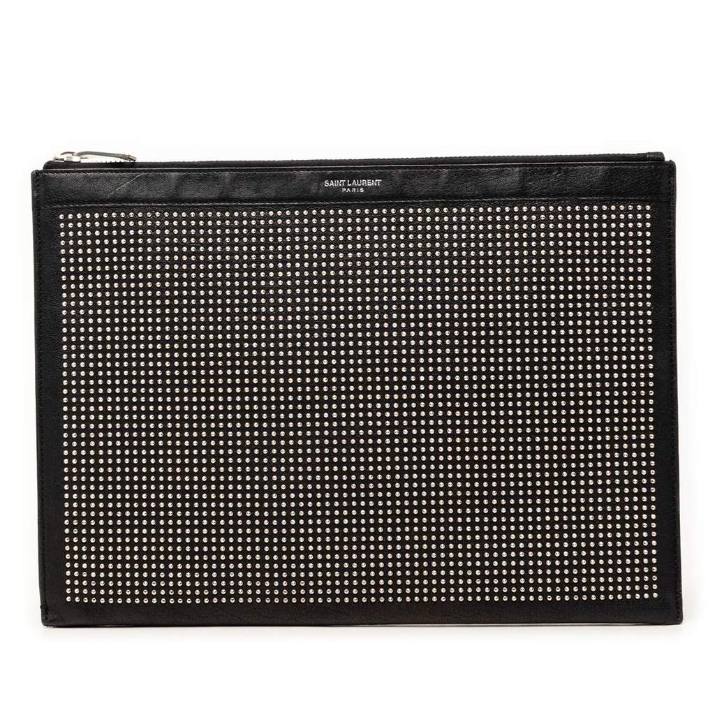 Saint Laurent Studded Leather Clutch Black Leather Very good - Front View