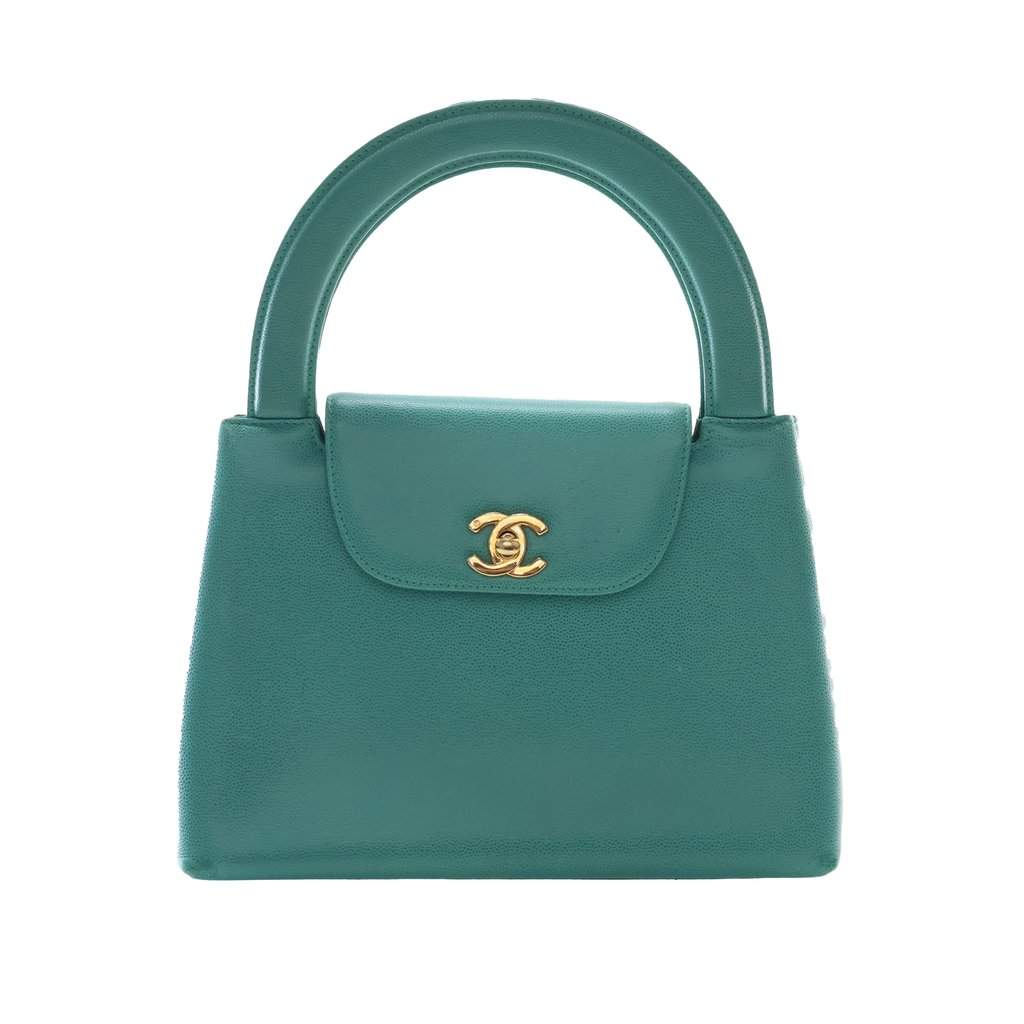 Chanel CC Caviar Kelly Top Handle Flap Green Leather Very good condition - Front View