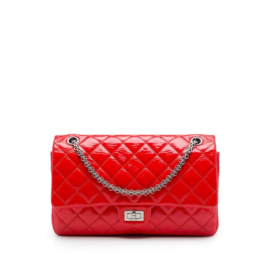 Chanel Quilted Crinkled Patent Reissue 2.55 Double Flap 226 Red Leather Very good condition - Front View