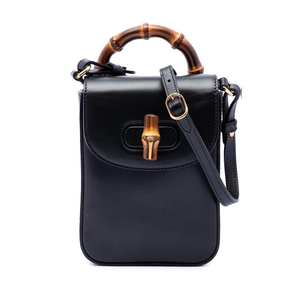 Gucci Mini Calfskin Bamboo Top Handle Bag Black Leather Very good condition - Front View