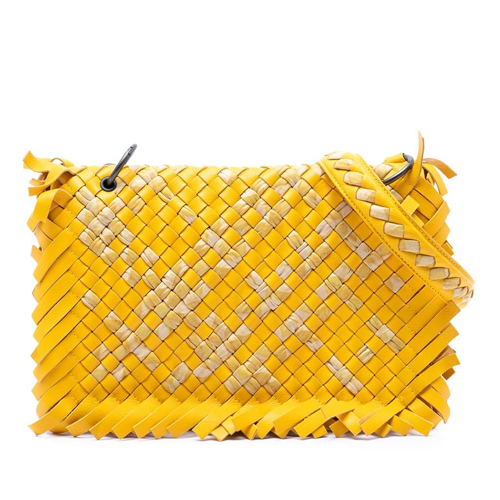 Bottega Veneta Bicolor Nappa Intrecciato Fringe Shoulder Bag Yellow Leather Very good condition - Front View