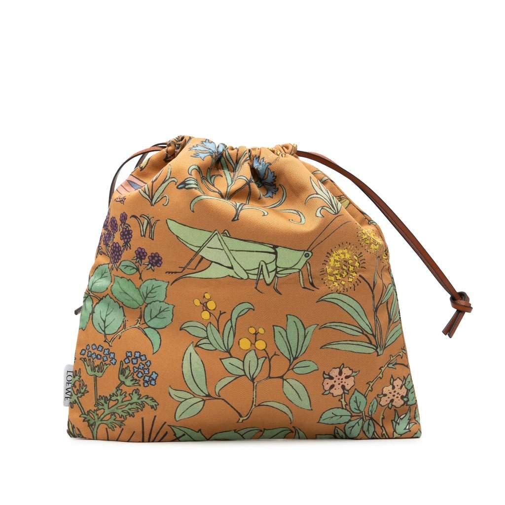 LOEWE Canvas Floral Print Drawstring Pouch Orange Very good condition - Front View