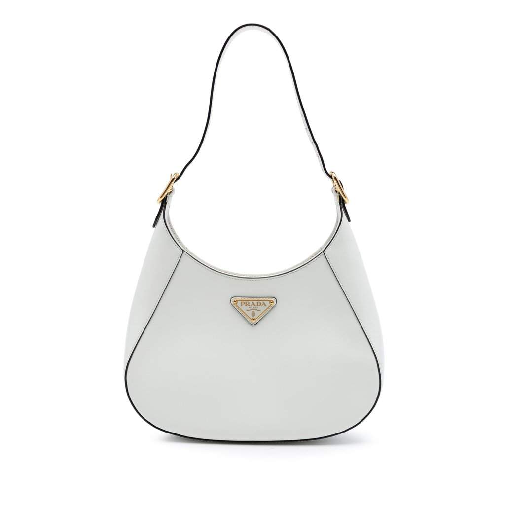 Prada Medium Calfskin Cleo Shoulder Bag White Leather Very good condition - Front View
