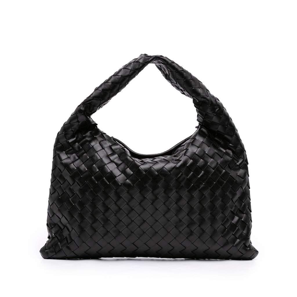 Bottega Veneta Small Calfskin Intrecciato Hop Hobo Black Leather Very good - Front View