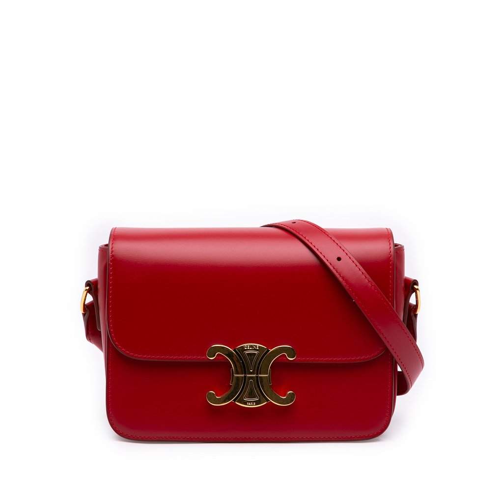 Celine Teen Shiny Calfskin Triomphe Crossbody Red Leather Very good condition - Front View