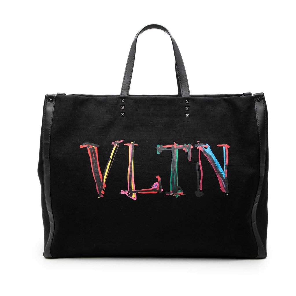 Valentino Large Canvas Rockstud VLTN Tote Black Very good - Front View