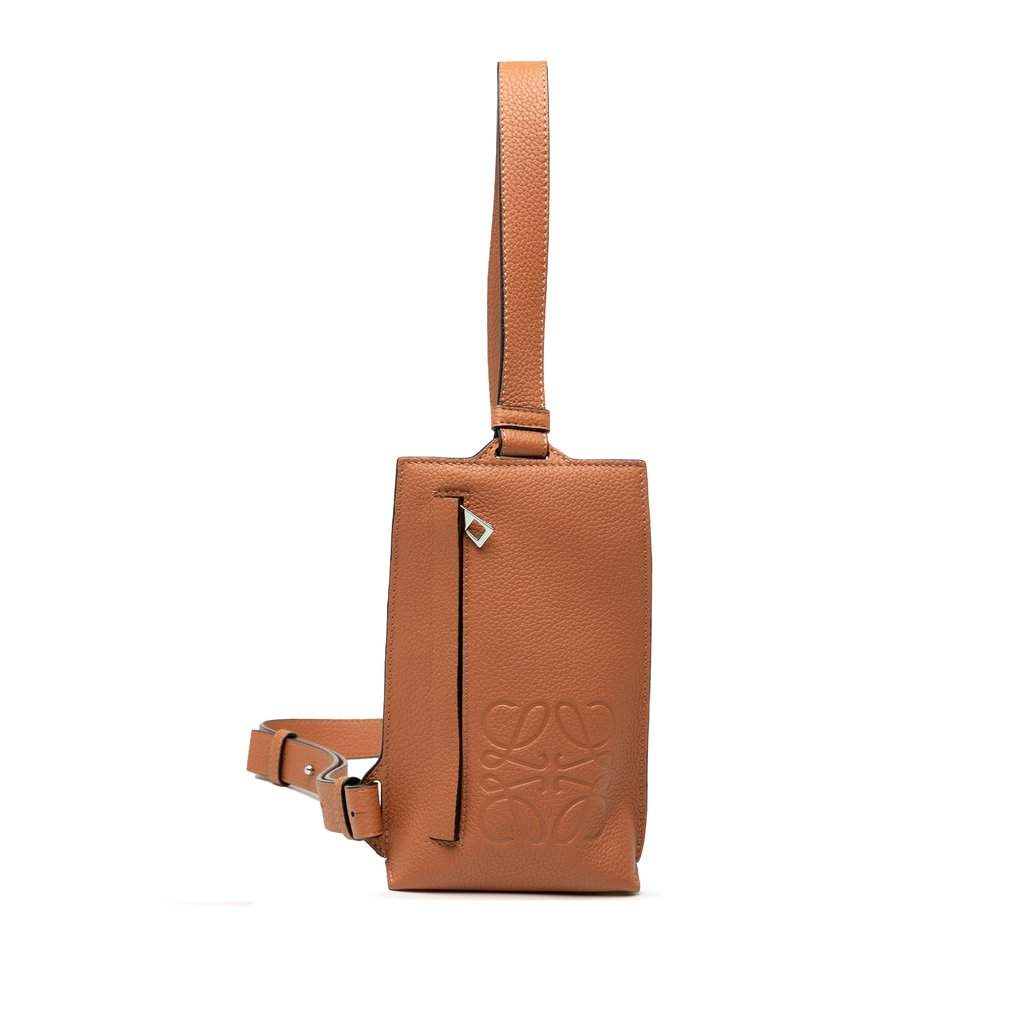 Loewe Soft Grained Calfskin Vertical T Pocket Crossbody Brown Leather Very good condition - Front View
