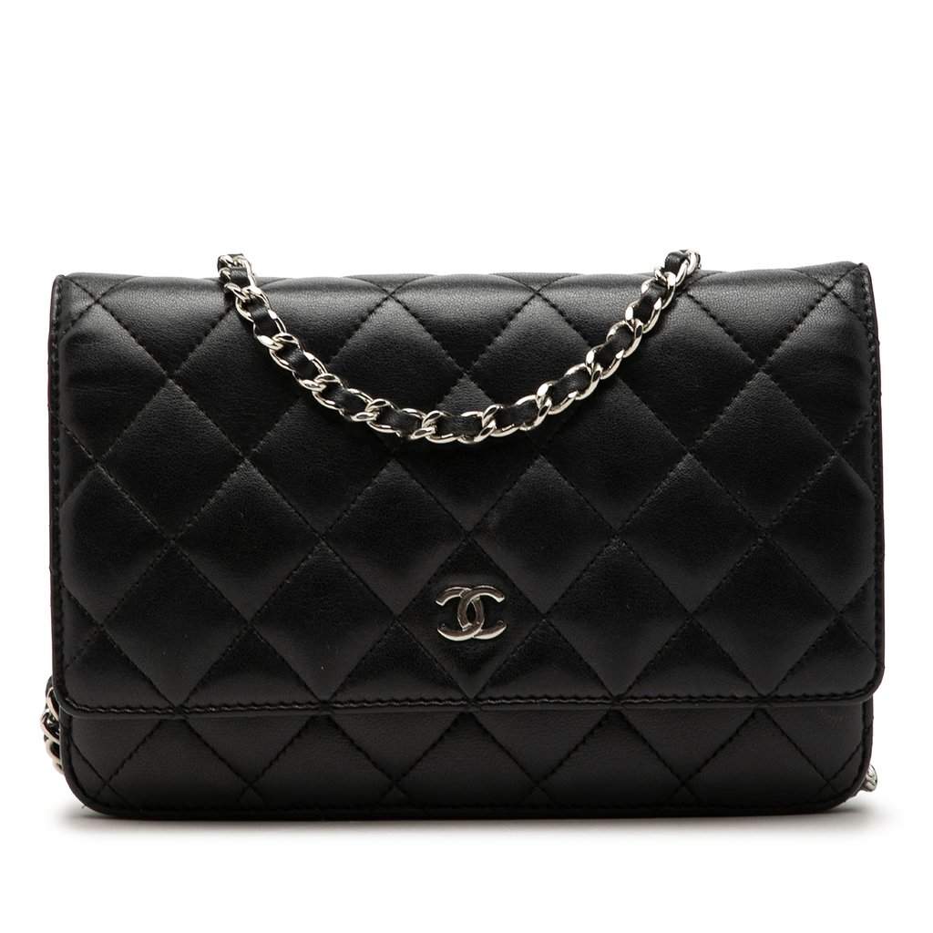 Chanel CC Quilted Lambskin Wallet On Chain Black Leather Very good condition - Front View