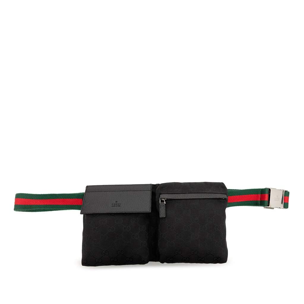 Gucci GG Canvas Web Double Pocket Belt Bag Black Very good condition - Front View