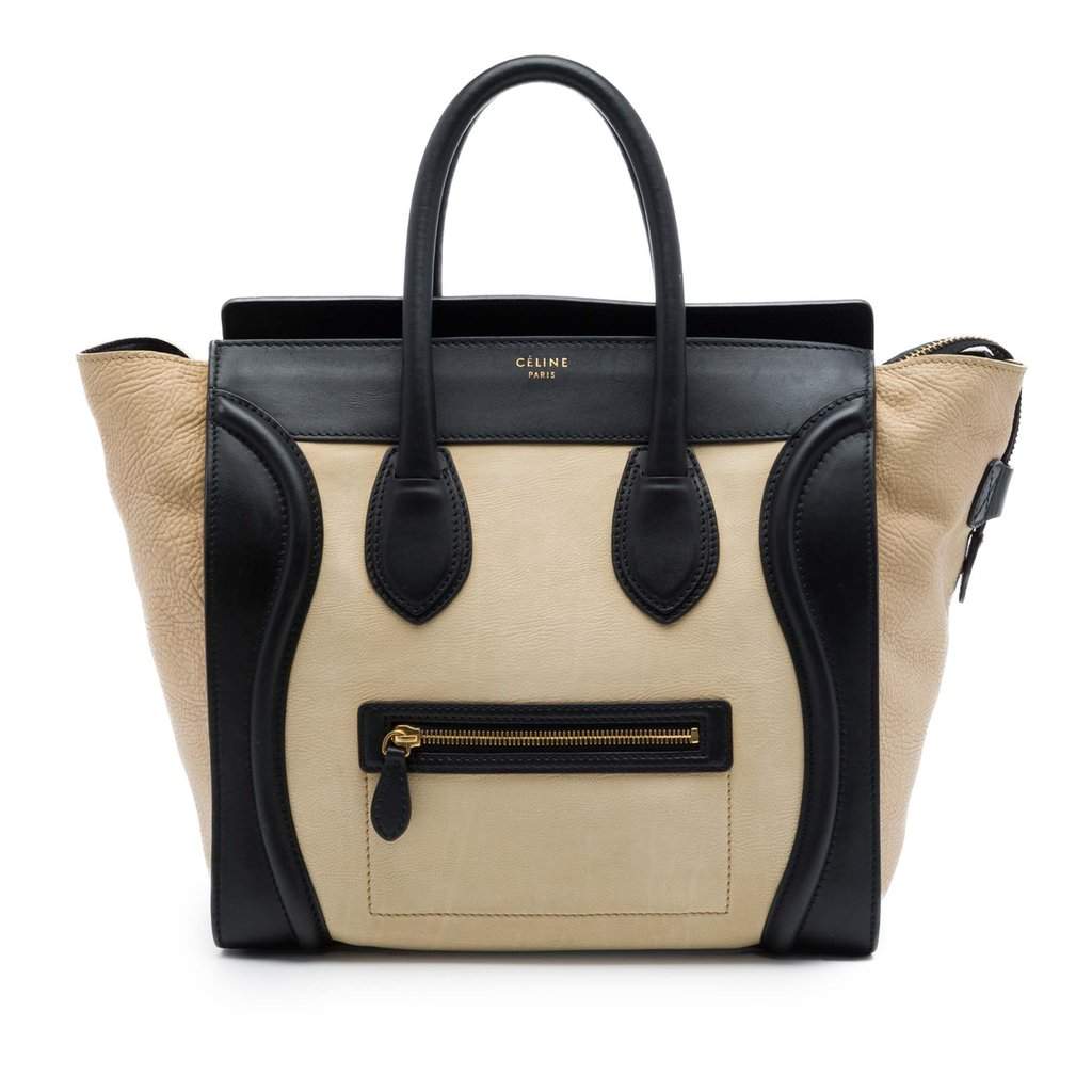 Celine Mini Bicolor Leather Luggage Tote Beige Leather Very good - Front View