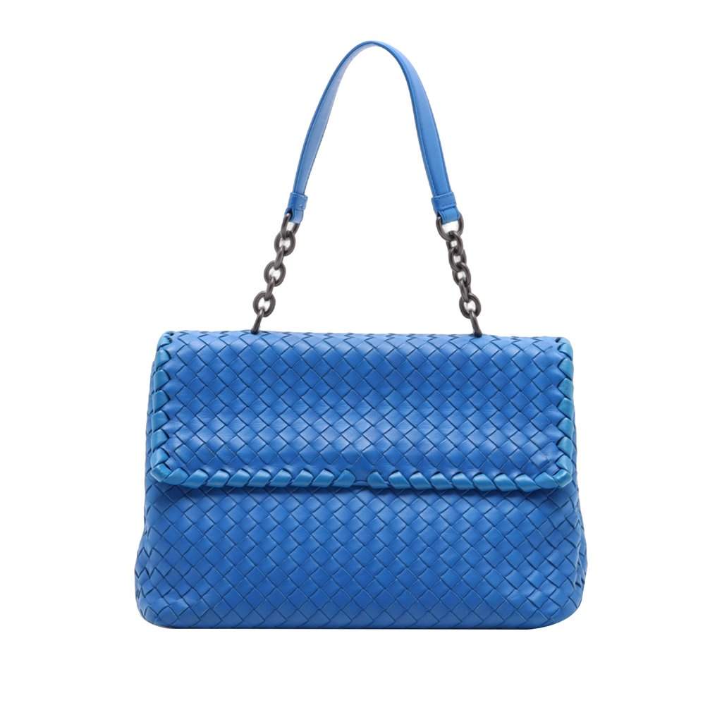 Bottega Veneta Large Intrecciato Nappa Olympia Shoulder Bag Blue Leather Very good condition - Front View