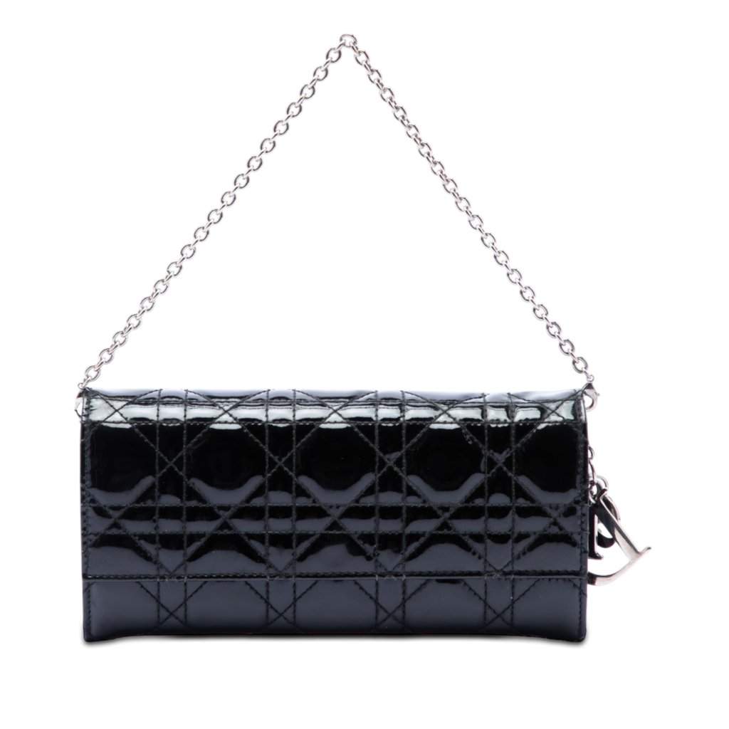 Dior Patent Cannage Lady Dior Wallet On Chain Black Leather Very good - Front View