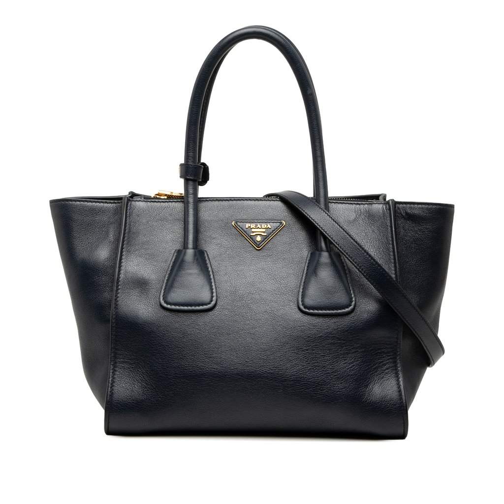 Prada Glace Calf Twin Pocket Double Handle Satchel Blue Leather Very good condition - Front View