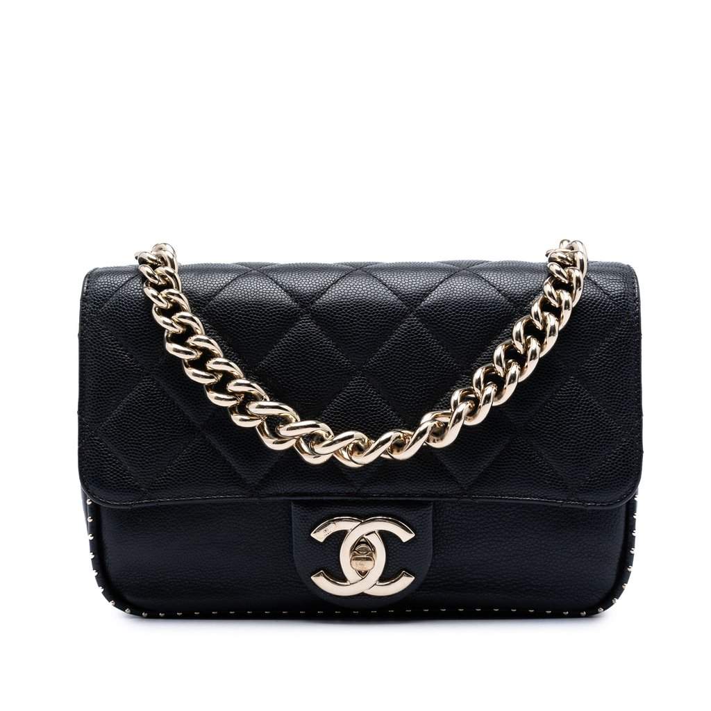 Chanel Small CC Quilted Caviar Studded Single Flap Black Leather Very good condition - Front View
